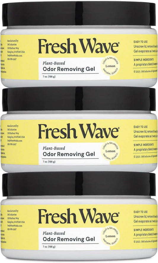 Fresh Wave Lemon Odor Removing Gel, 7 oz., Pack of 3 - Safer Odor Absorbers for Home, Natural Plant-Based Odor Eliminator, Every 7 oz. lasts 15-30 Days, For Cooking, Trash & Pets