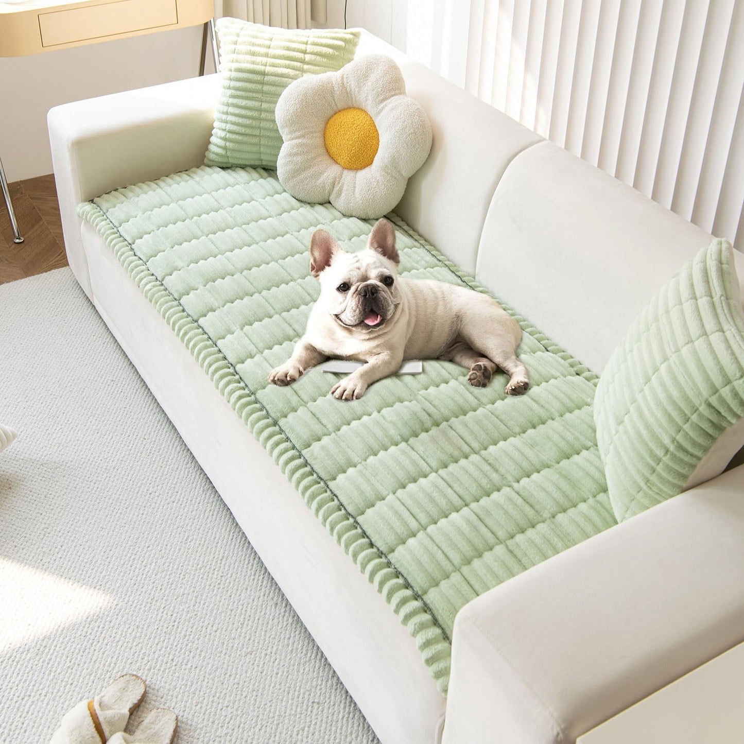 OTOB Couch Cover for Dogs Washable, Non Slip Funny Pet Couch Covers Sofa Slipcovers Cushion Mat, Plush Soft Cozy Pet Friendly Furniture Protector, All Seasons (Matcha Green, 23.6" x 47.2")