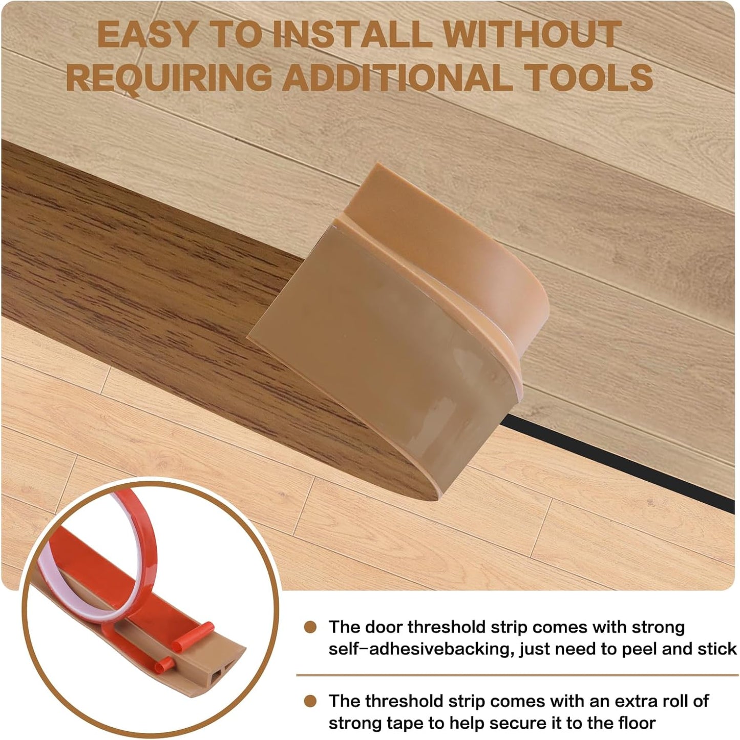 Floor Transition Strip Vinyl Door Threshold Ramp Self Adhesive Carpet Edging Strip Doorway Edge Trim, Overlap Edge Reducer for Laminate Carpet, Floor, Tile (Orange Oak, 2/5" to 3/5", 10Ft)