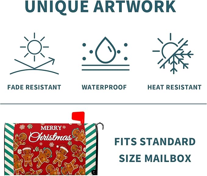 Xmas Gingerbread Man Mailbox Covers Magnetic Large Size 25.5" X 21" Merry Christma Red Letter Post Wraps Winter Holiday Funny Decorative Holiday Postbox Covers for Home Outdoor Garden Yard