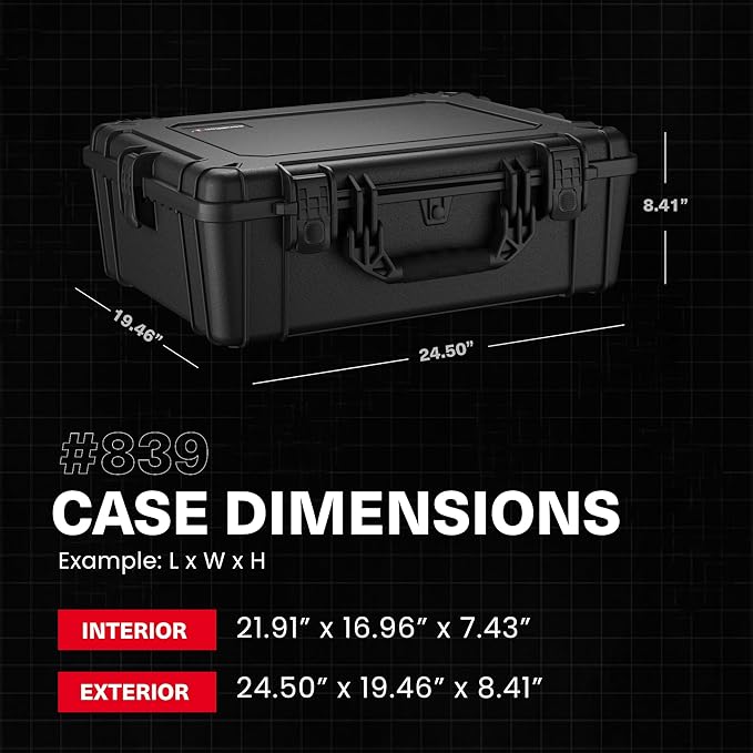 Condition 1 25" Large Waterproof Hard Case Model 839 with Foam, Portable Protective Storage Box for Travel, Hunting, Military, Tactical, Made in USA, 24.50"x 19.46"x8.41" Orange