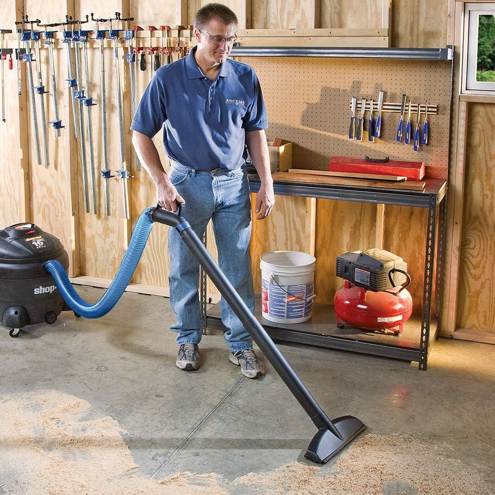 Dust Right 2.5'' Shop Vac Hose Kit – Expandable Blue Shop Vac – 2-1/2” Elastic, Flexible Polymer Vacuum Hose Extend up to 12’ L – Kit Includes 2.5” Expandable Hose, 2-1/2 Hose Clamp, Swivel Fittings