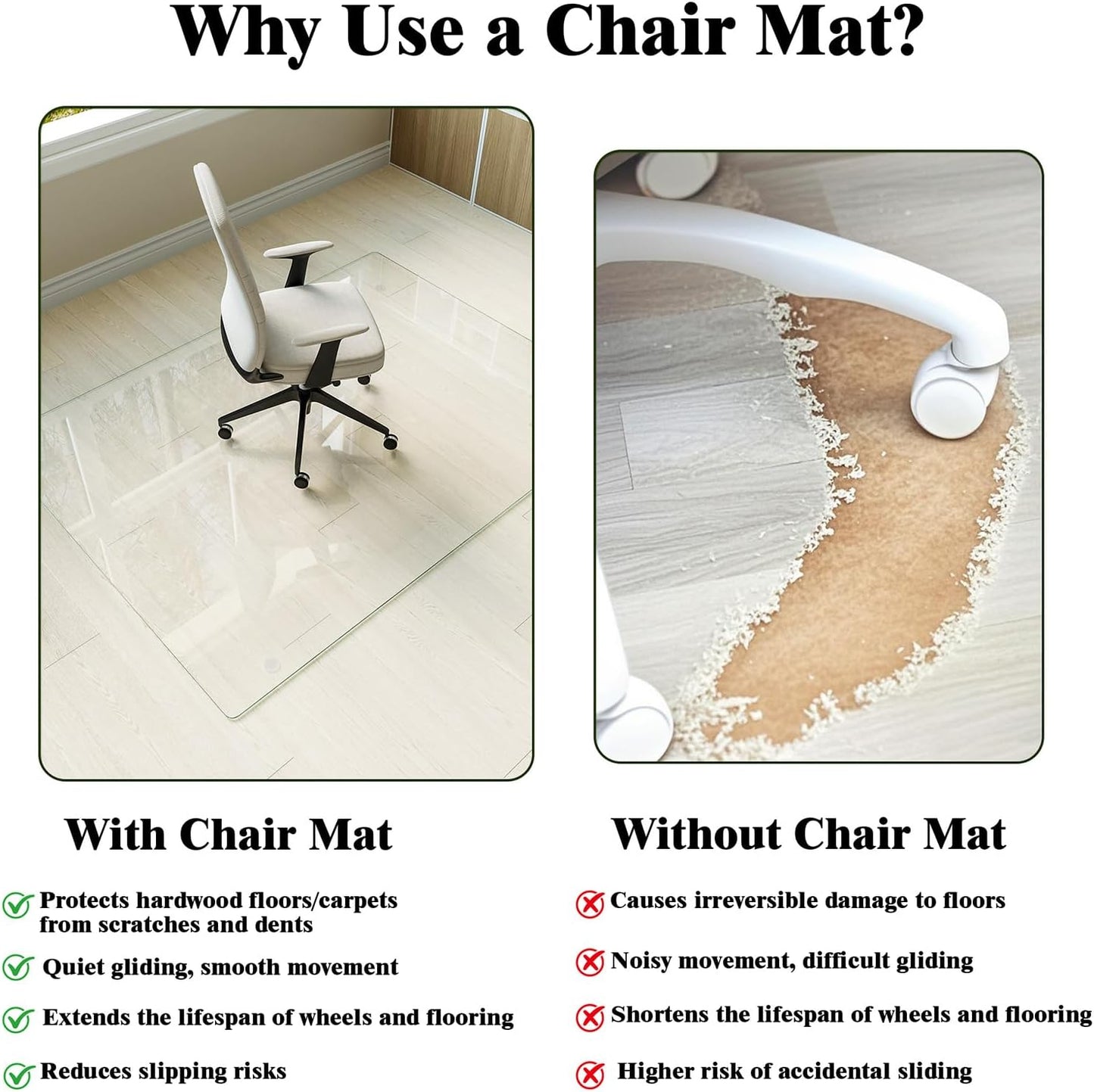 Koonmi Tempered Glass Chair Mat for Hardwood Floors & Carpets, 36" x 46“ Transparent Heavy Duty Office Floor Protector with Noise-Free Gliding Shatterproof for Home Office Desk