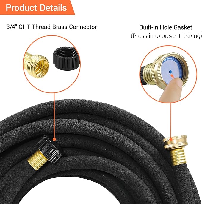 MAMIZO Soaker Hose 100 ft 1/2", Solid Brass Connectors,Heavy Duty Drip Hose to Save 70% Water, Rubber Longer Lasting, Soaker Hose for Garden, Lawn and Yard (1/2" 50ft×2)
