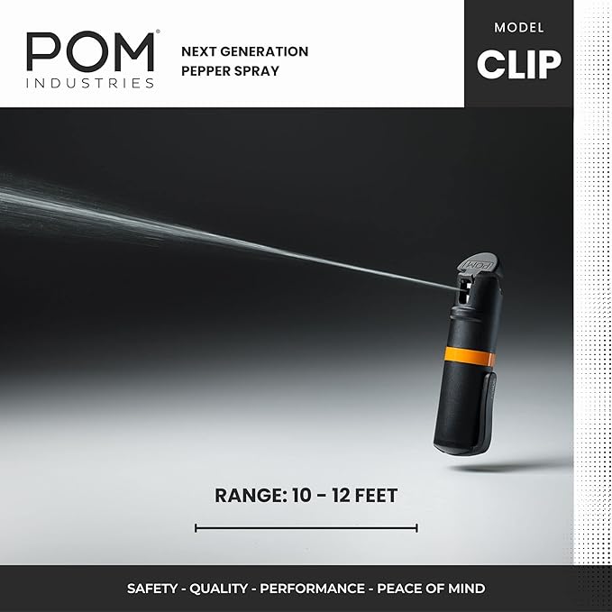 POM Pepper Spray Pocket Clip, Quick Flip Top Safety, Maximum Strength OC Formula with UV Marking Dye, Safe Compact and Tactical Design for Everyday Carry, 25 Bursts, 10 ft Range, 0.5 fl oz