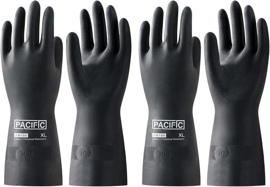 PACIFIC PPE 2 Pairs Chemical Resistant Gloves, Heavy Duty Industrial Rubber Gloves, Resist Acid, Alkali and Oil, 12.6", X-Large