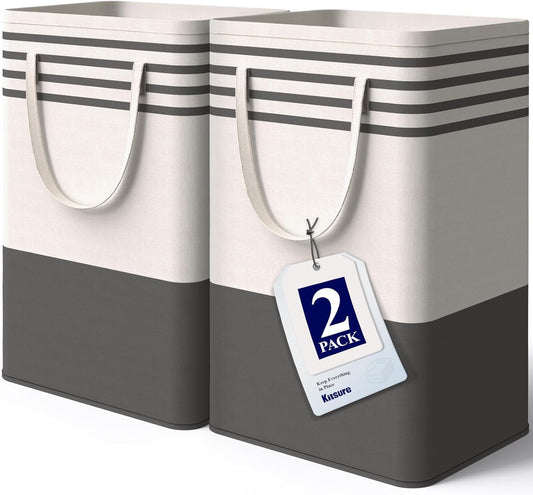 Kitsure Laundry Hamper - 2-Pack Collapsible Laundry Baskets with Well-Stitched Handles, Free-Standing Clothes Hamper with Rigid Top Edge for Household, Dorm Use, 2 x 75L, Black