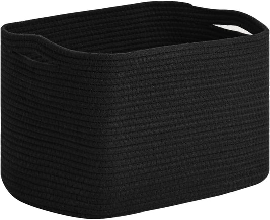 Woven Cotton Rope Storage Basket for Organizing, Cute Decorative Baskets for Gifts Empty, Organizer Bins for Dog Toy, Baby Laundry, 17“×13”×9.5“, Black