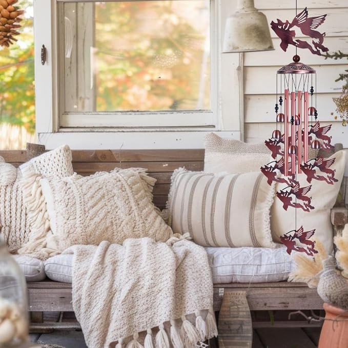 Outdoor Flying Pig Wind Chimes Indoor Decor - Hand-Made Mobile Romantic Wind Catcher, 37" Pigs Wind Chime for Home, Balcony, Patio, Garden Decoration, Gift for Mom, (4 Tubes, 6 Bells, 7 Flying Pigs)