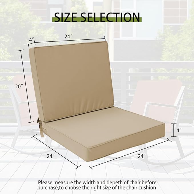 Outdoor Deep Seat Cushion Set 24" x 24", Water Repellent & Fade Resistant Cushion for Patio Furniture, Back & Seat Cushion with Removable Covers for Sofa, Couch, Beige