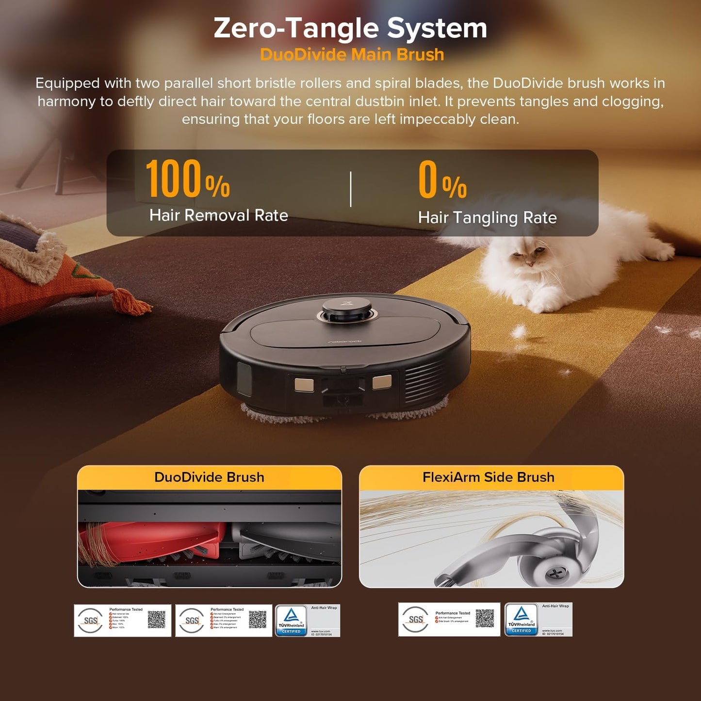 roborock Qrevo S5V Robot Vacuum and Mop, FlexiArm Edge Mopping, 12,000Pa Suction, Dual Zero-Tangle System, Smart Obstacle Avoidance, 10mm Mop Lifting, Auto Mop Washing&Drying, Self-Emptying&Refilling