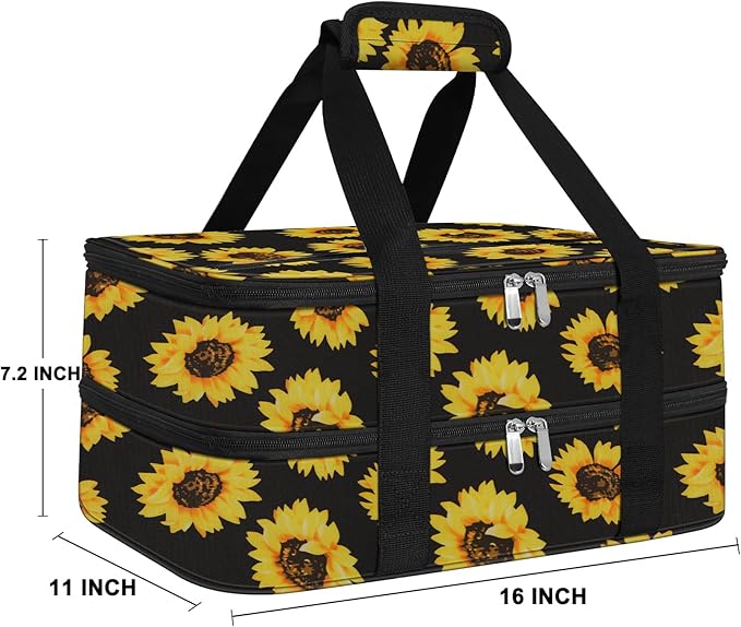 esouler Double Insulated Casserole Carrier Bag Hot & Cold Food Carrier Bag Lasagna Holder Lunch Bag for Picnics, Parties, Travel, Fits 9 x 13 Inches Casserole Dish-Sunflower