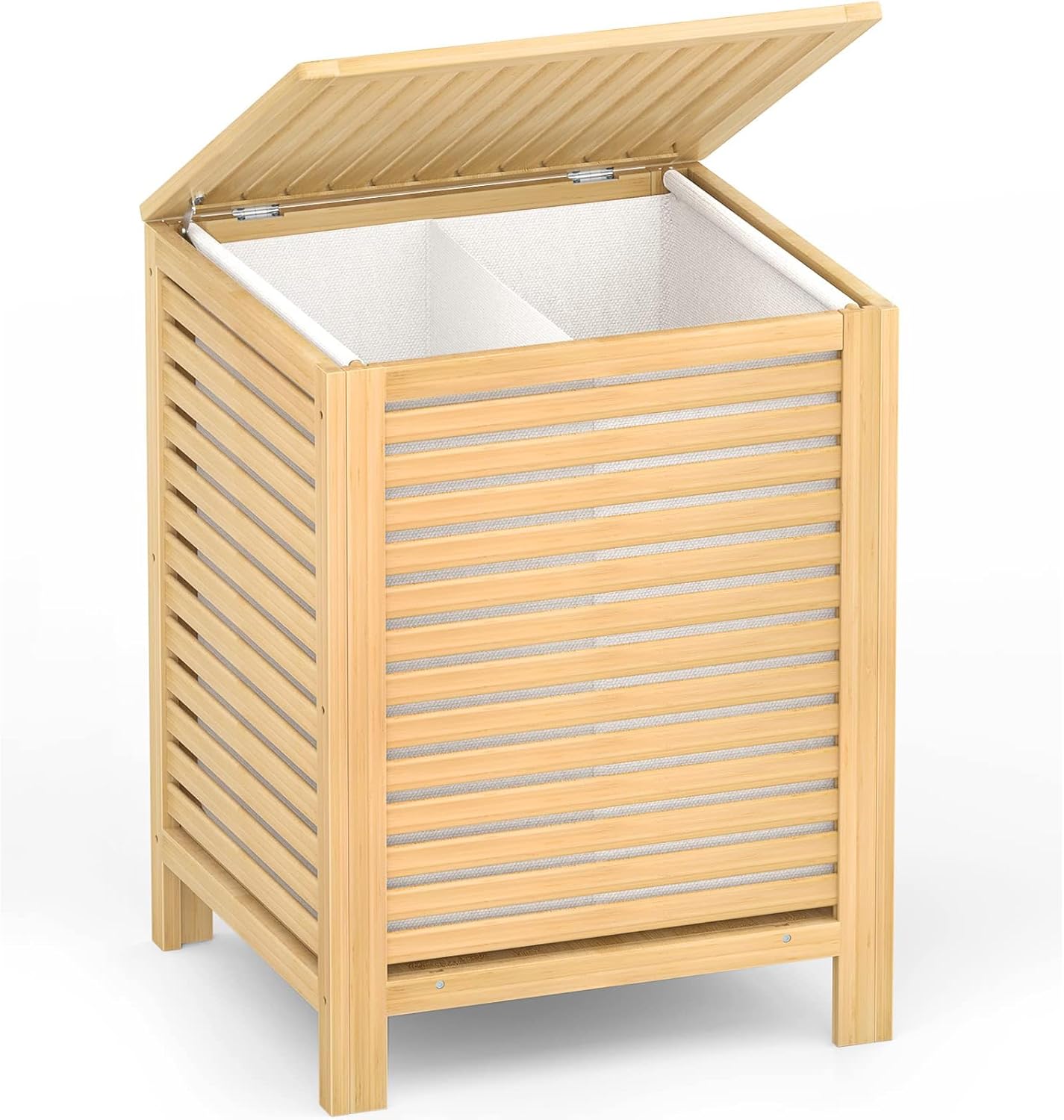Homykic Bamboo Laundry Hamper with Lid, 120L Large Clothes Laundry Sorter with Removable 2-Section Liner Bag, Raised Laundry Basket Organizer for Clothing, Bathroom, Bedroom, Laundry Room, Natural