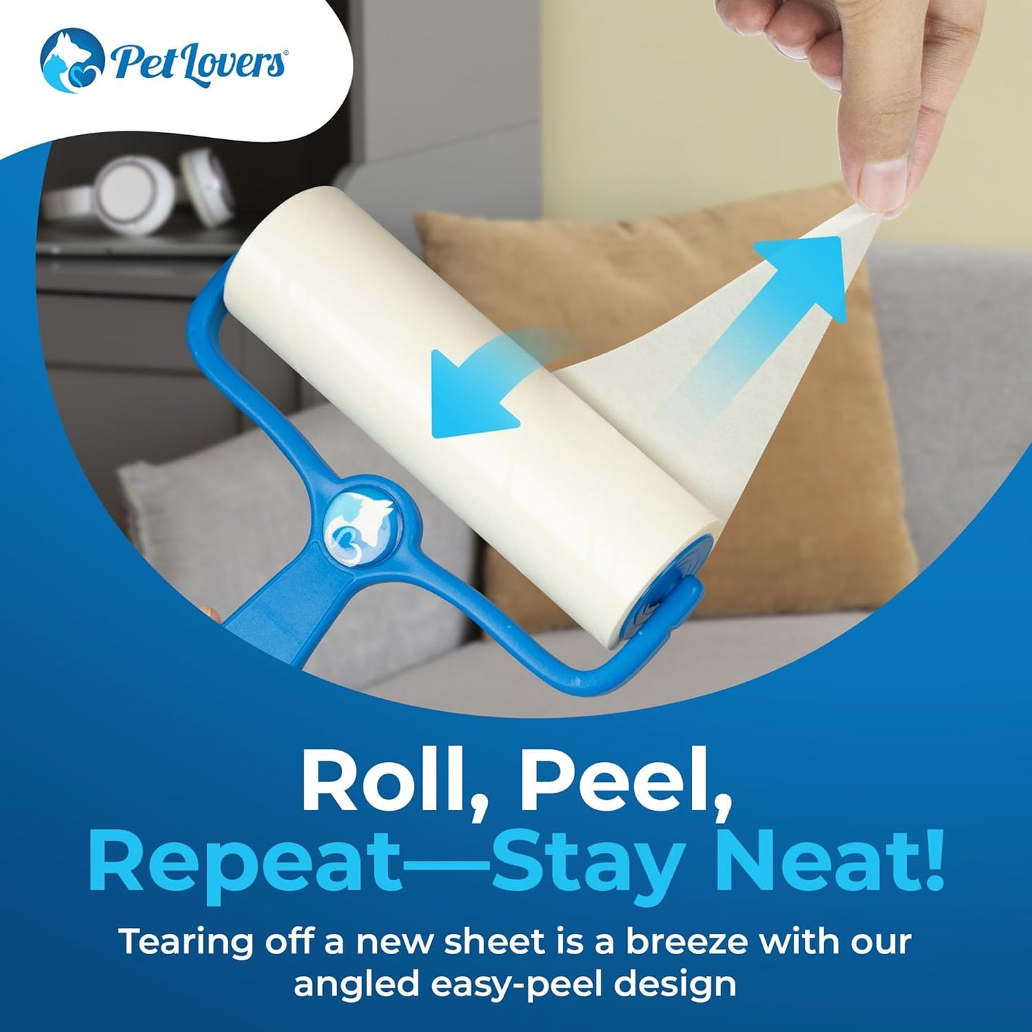 PetLovers 6.3" Large Lint Roller for Pet Hair Extra Sticky 360 Sheets, Ideal for Pet Hair Removal from Furniture & Clothes, Dog and Cat Lint Remover 4 Pack