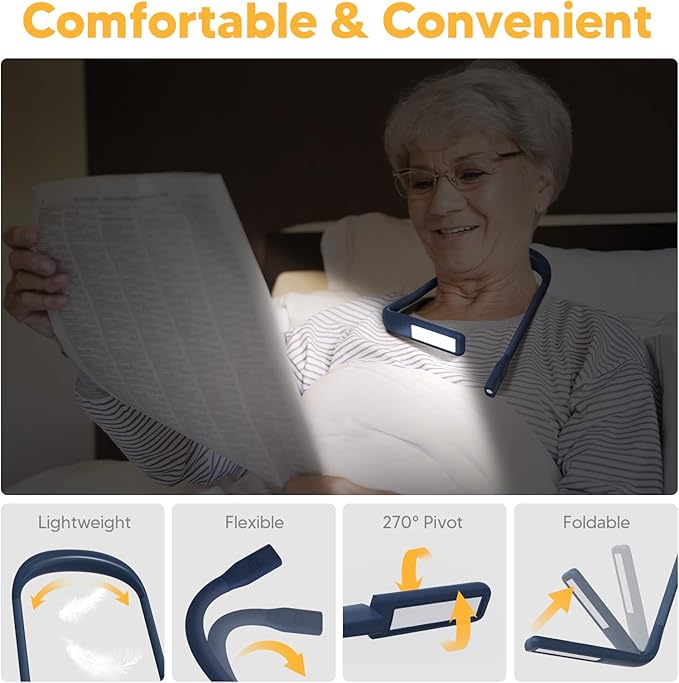 Book Light For Reading In Bed Neck Light Rechargeable Lamp For Reading Camping Working, Christmas Birthday Gifts For Book Lovers Trending Gifts For Men Women Adults Teens Readers Bible Study Supplies
