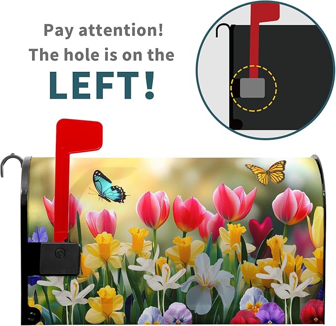 Spring Flowers Mailbox Covers Magnetic Standard Size 21’’x18’’ Floral Butterfly Letter Box Wrap Spring Summer Seasonal Waterproof Post Letter Box Wrap Decor for Home Outdoor Garden Yard