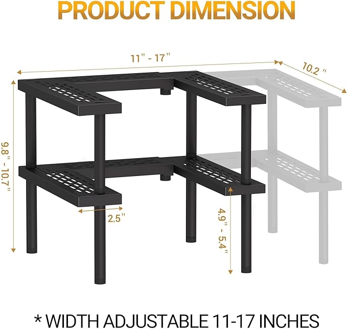 Spice Rack Organizer for Cabinet, 2 Tiers Expandable & Stackable Metal Seasoning Organizer, Premium Spice Organization for Cabinet In Home Organization