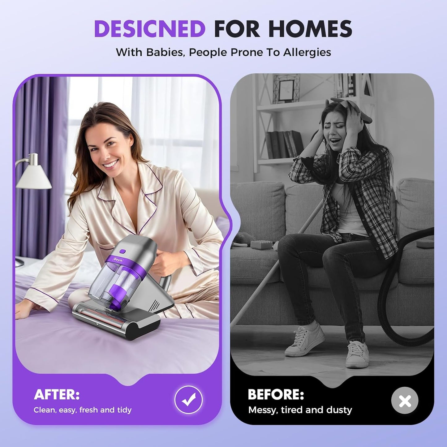 Bed Vacuum Cleaner, Mattress Vacuum Cleaner with UV & Ultrasonic, 16Kpa Suction Handheld Bed Vacuums with High Heating Tech, Effectively Clean Up Bed, Sofas, Pillows, Carpets, 500W(Corded)