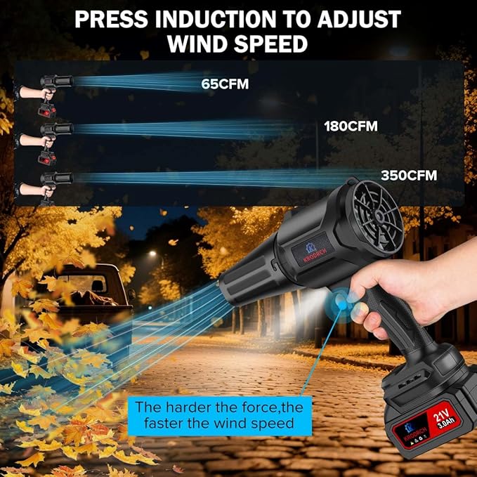 Electric Cordless Leaf Blower with 2 X 3.0Ah Batteries and Charger Included, 300000RPM Handheld Leaf Blower, Violent Leafs Blower for Lawn Care, Garage, Patio, Car