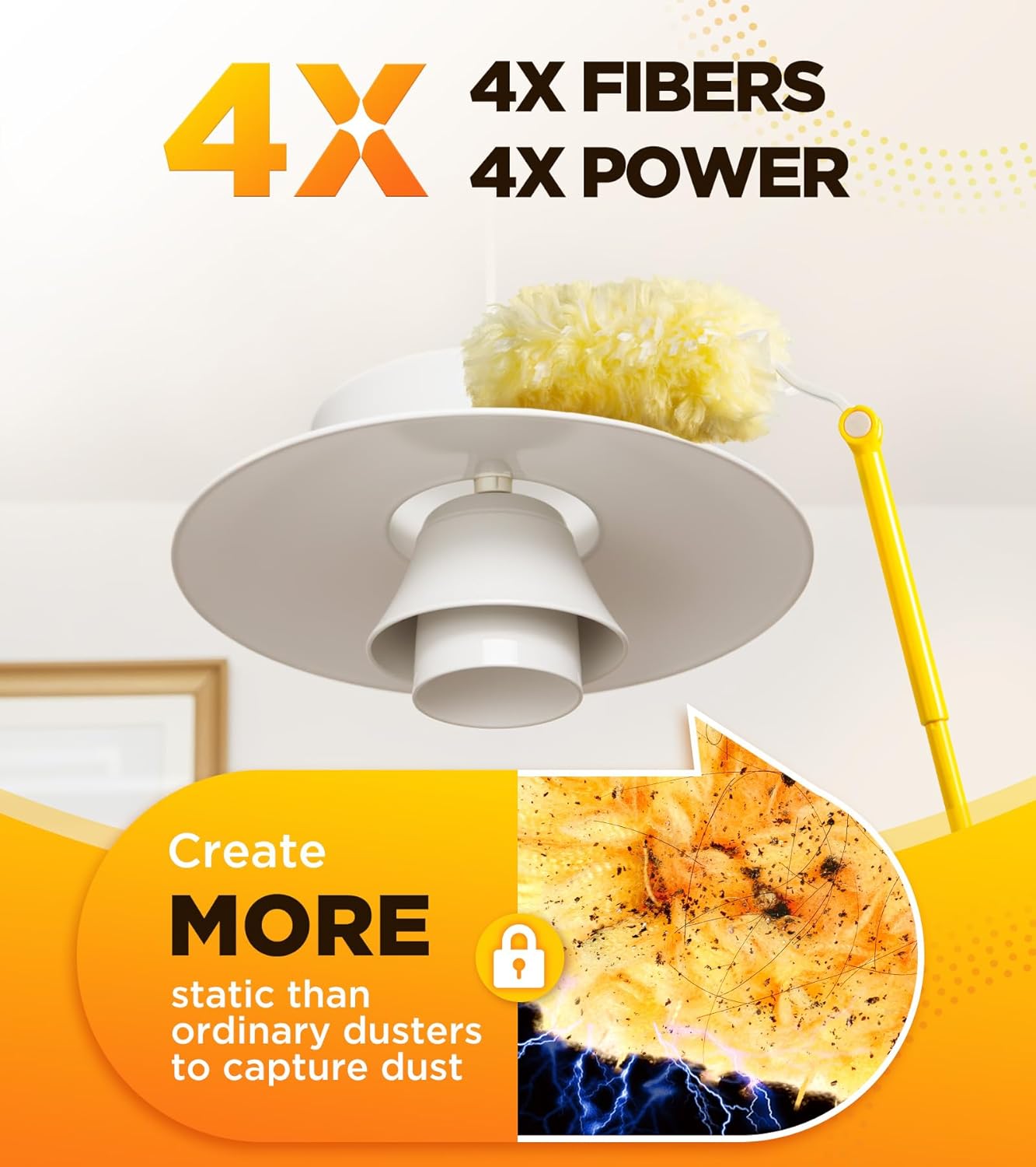 Heavy Duty Duster Refill Kit for Swiffer Duster with 3 ft Extension Pole & 20 Count Refills, 4X Microfibers Multisurface Dusters for Cleaning Home, Celling Fan, Blinds, Vent & Shelves