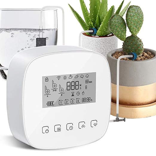 Drip Irrigation System, 2 Pumps for Zone Watering, Programmable Weekly Timer, 20 Adjustable Drippers & 35FT Tubing, Automatic Garden Watering Kit for Lawn/Greenhouse.44D