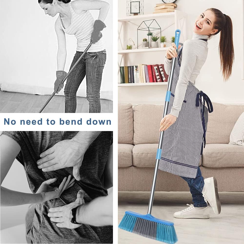 LandHope Heavy Duty Broom, 15.75in Wide Push Broom, 45.67in Long Handle, Adjustable, Floor Sweeper for Indoor Outdoor Commercial Warehouse Home Kitchen Patio Garden Garage