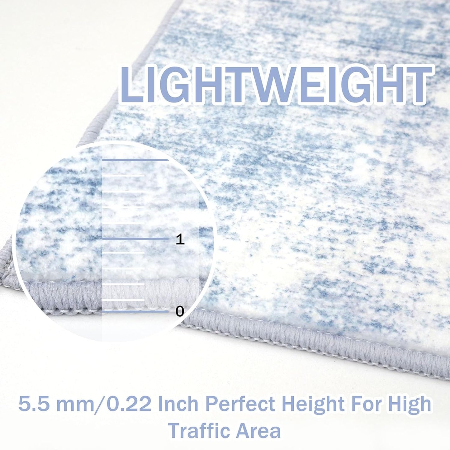 IOHOUZE Abstract Area Rugs 8x10 Ft Washable Large Rugs for Living Room, Non Slip Dining Room Rug, Printed Faux Wool Rugs for Bedroom, Floor Carpet for Office Nursery Playroom, Light Blue White