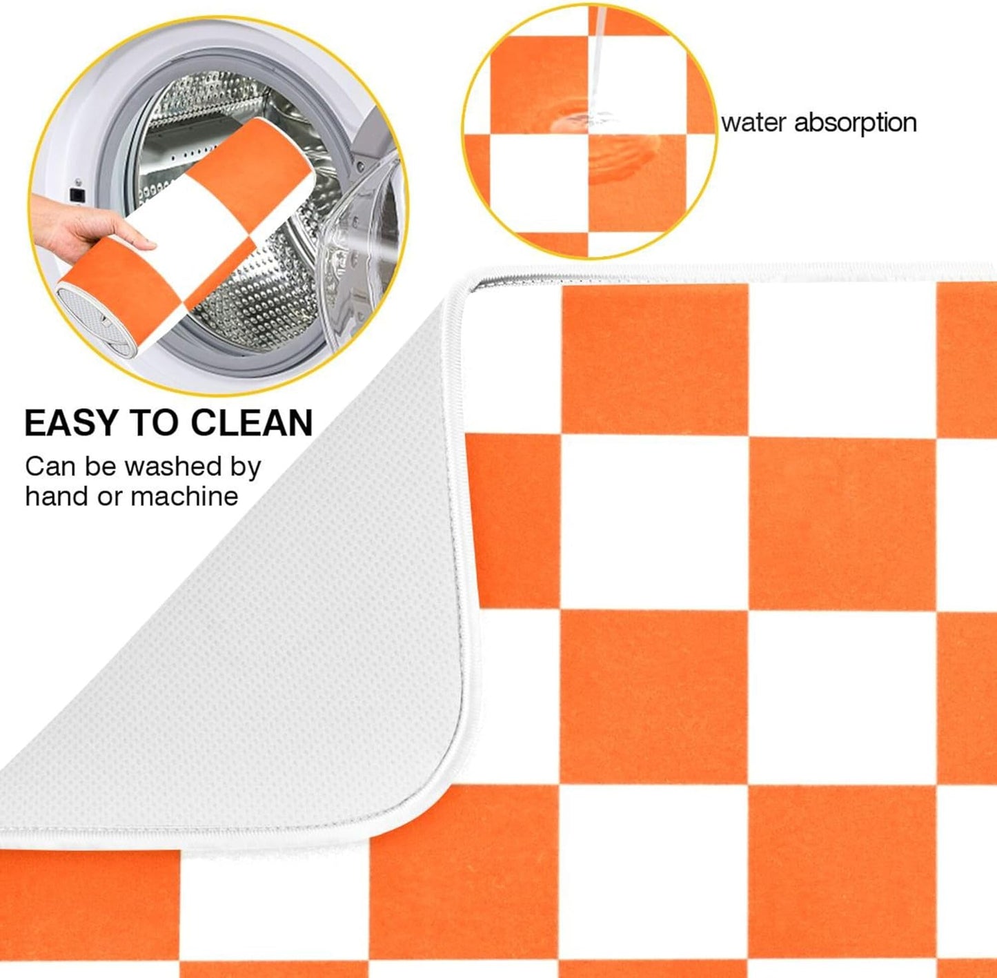 Burnt Orange Chessboard Dish Drying Mat for Kitchen Countertop 18x24 Plaid Checkered Rectangle Large Drying Mat Reusable Quick Dry Dish Sink Absorbent Mats Easy Clean Decorative Home Essentials