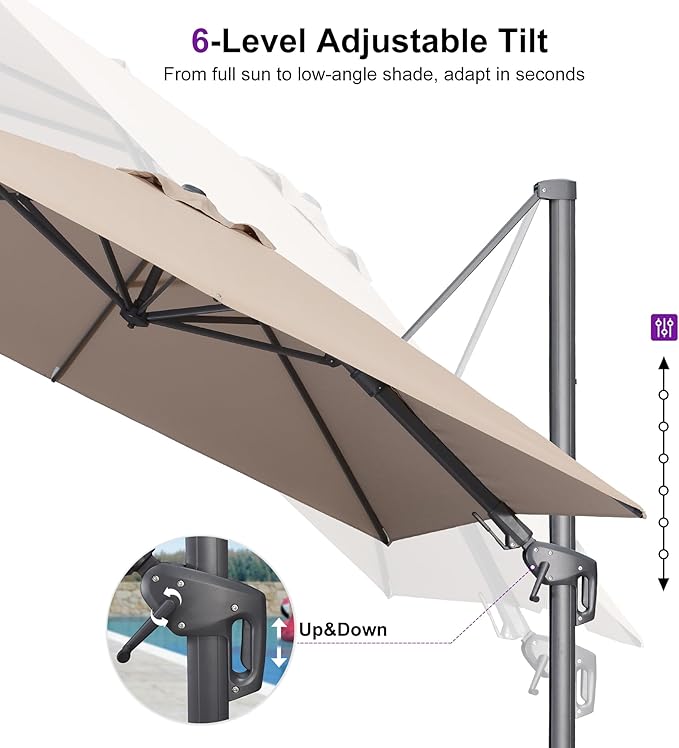 PURPLE LEAF 9' X 12' Left-right Tilting Outdoor Patio Umbrella Swivel Offset Cantilever Heavy Duty Rectangle Aluminum Umbrella with UV Resistant for Deck Pool Patio Backyard, Sand Dune