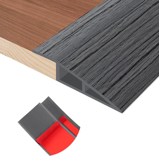 Floor Transition Strip Self Adhesive Vinyl Door Threshold for Doorways Carpet Edging Trim Overlap Edge Reducer for Laminate Floor, Carpet, Tile (Deep Gray Wood Grain, 1/5" to 2/5", 6.6Ft)