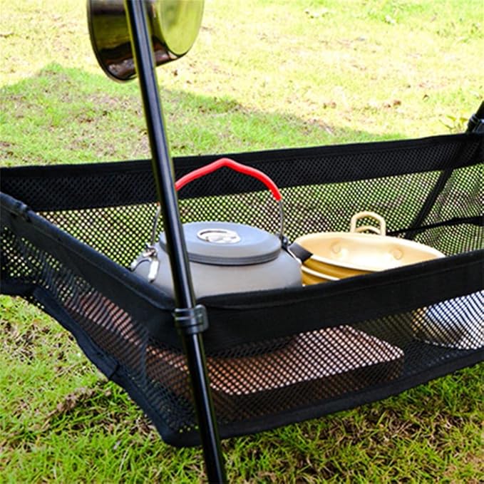 HUIOP Black Rustic/Outdoor Under Table Storage Bag, Mesh Caddy, Camping Table Tripod Rack Organizer