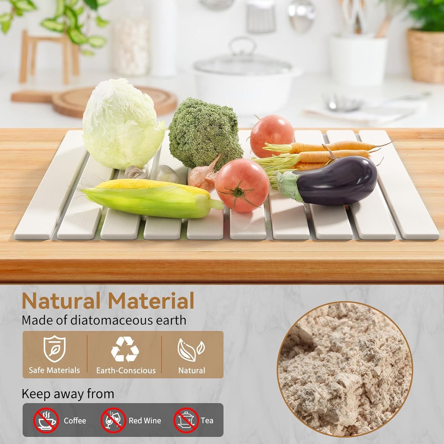 Large Stone Dish Drying Mats for Kitchen Counter,23.6''x15.3'' Foldable Quick Dry Stone Mat Kitchen,Eco-Friendly,Absorbent Diatomaceous Earth Mats for Dishes Bottles Cups Bathroom Any Countertop-White