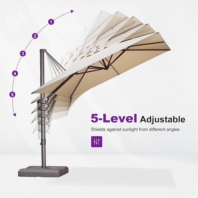 PURPLE LEAF 9 Feet Patio Umbrella Square Cantilever Umbrella Outdoor with 360° Rotation and Aluminum Offset Hanging for Pool Deck Garden Backyard, Beige