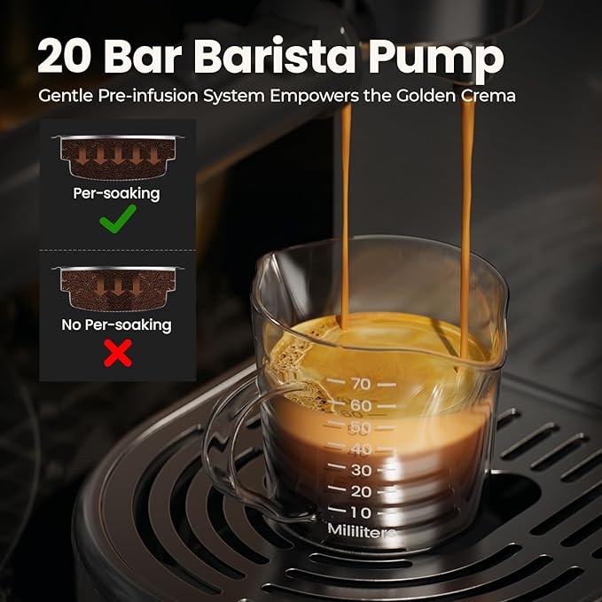 Espresso Machine - 20 Bar Espresso Maker with Milk Frother Steam Wand, Coffee Maker for Latte & Cappuccino, 1450W Semi-Automatic Coffee Machine with 34oz Removable Water Tank, Compact Kitchen