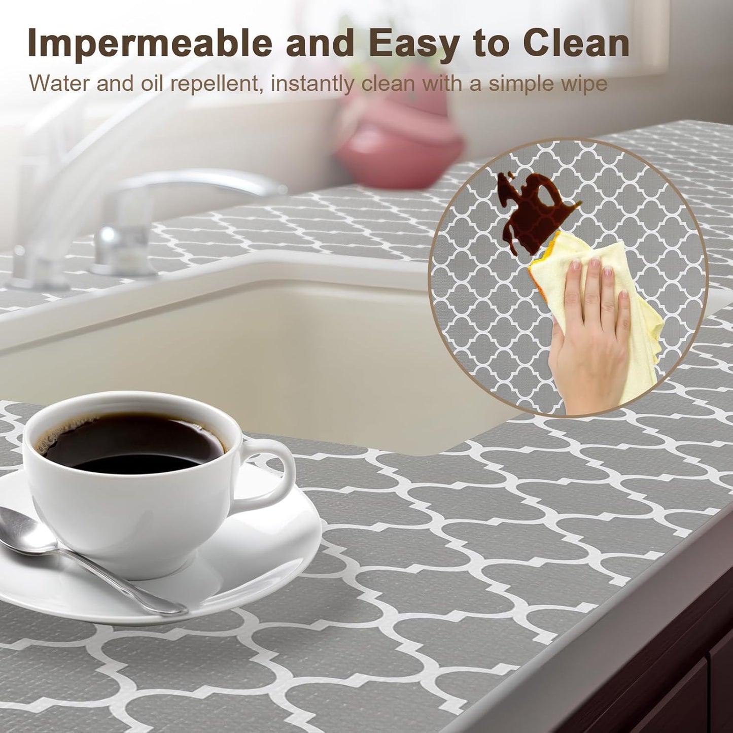 OcePor Non-Adhesive Drawer and Shelf Liner 17.5IN x 20FT，Non Slip Cabinet and Cupboard Liner, Kitchen Cabinet Liners for Shelves, Waterproof Drawer Shelf Liners for Cabinets/Bathroom Cupboard