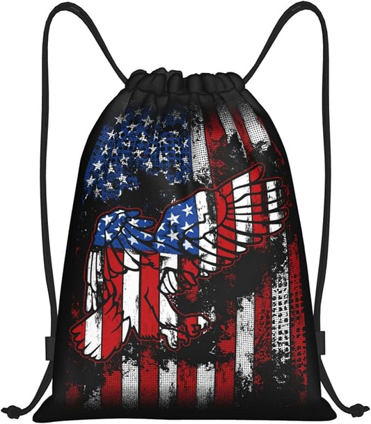 Eagle Outline Drawstring Backpack American Flag Gym Drawstring Bag Patriotic Gift for Independence Day Veterans Day Memorial Day, 4th of July Party Favor Goodies Storage Bags, 3112036