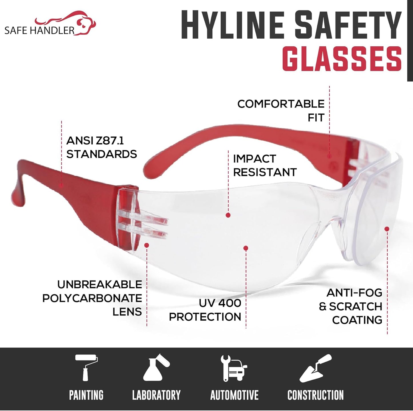 SAFE HANDLER Hyline Anti-Fog Color Safety Glasses Variety, Impact Resistant, Polycarbonate, Anti-Scratch