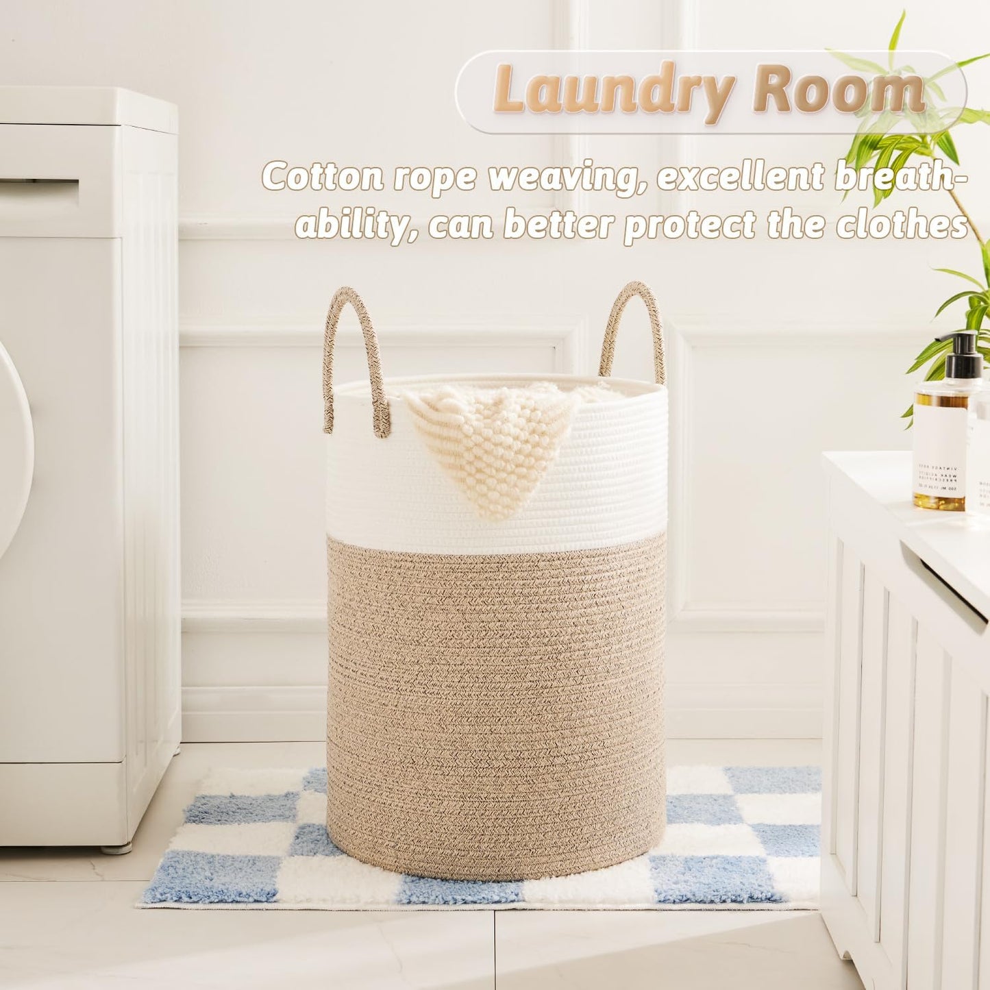 Laundry Basket,Woven Cotton Rope Laundry Hamper,80L for Decorative Storage of Dirty Clothes,Toys and Blankets in Bathroom,Baby Room and Living Room