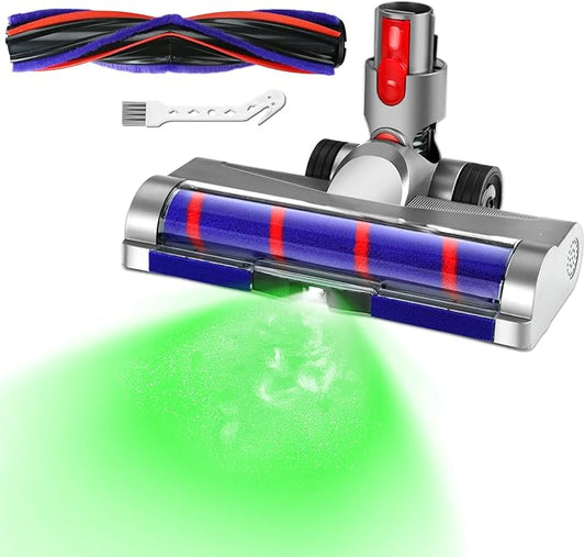 Lemige LED Green Light Head Replacement Parts for Dyson V7 V8 V10 V11 V15 Cordless Vacuum Cleaner, Quick Release LED Light Attachments, Anti-Tangle and Soft Brush Roller for Carpets, Rugs, Hard Floor