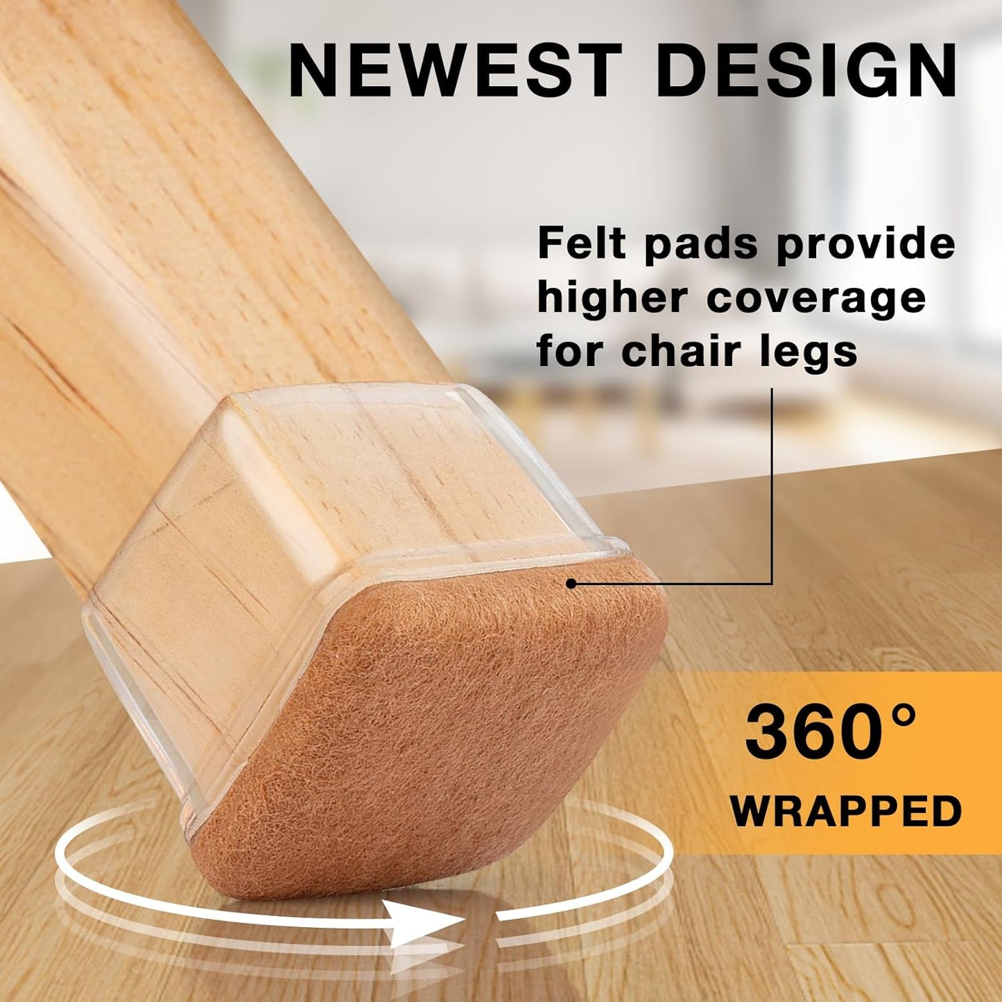 16 Pcs Chair Leg Floor Protectors Square, Silicone Chair Leg Protectors for Hardwood Floors, Chair Leg Caps Covers Protect Wooden Floors from Scratching, Thick, Won't Tear (Fit: 1-1/10" - 1-3/10")