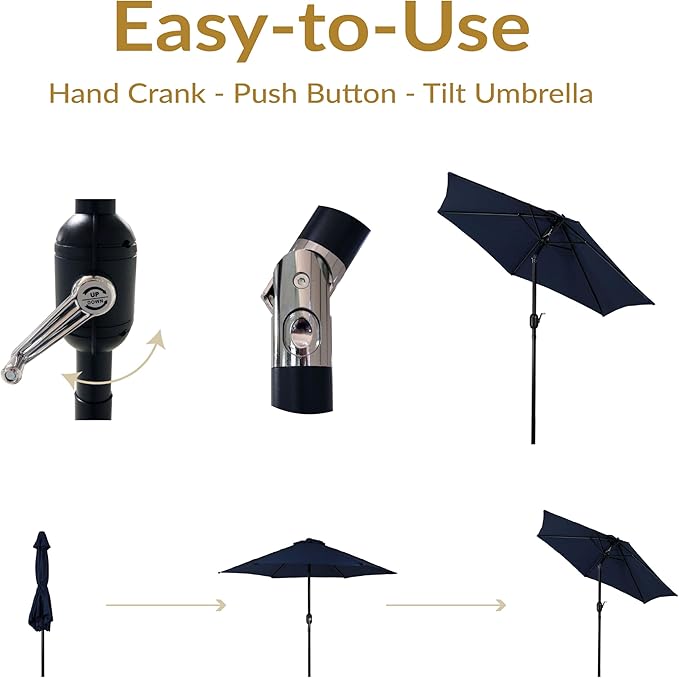 Sunnydaze Outdoor Patio Umbrella - Polyester Table Market Umbrella with Push-Button Tilt and Crank - 6 Sturdy Ribs - Blue - 7.5ft