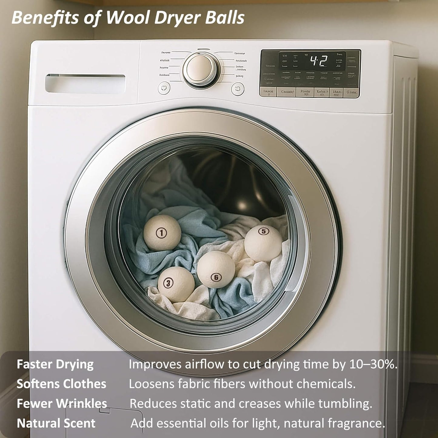 Sheep Wool Dryer Balls 4 Pack XXL(3.1") Premium Natural Fabric Softener, Reusable Laundry Dryer Balls for Reducing Drying Time, Static and Wrinkles, Eco-Friendly – 100% New Zealand Wool