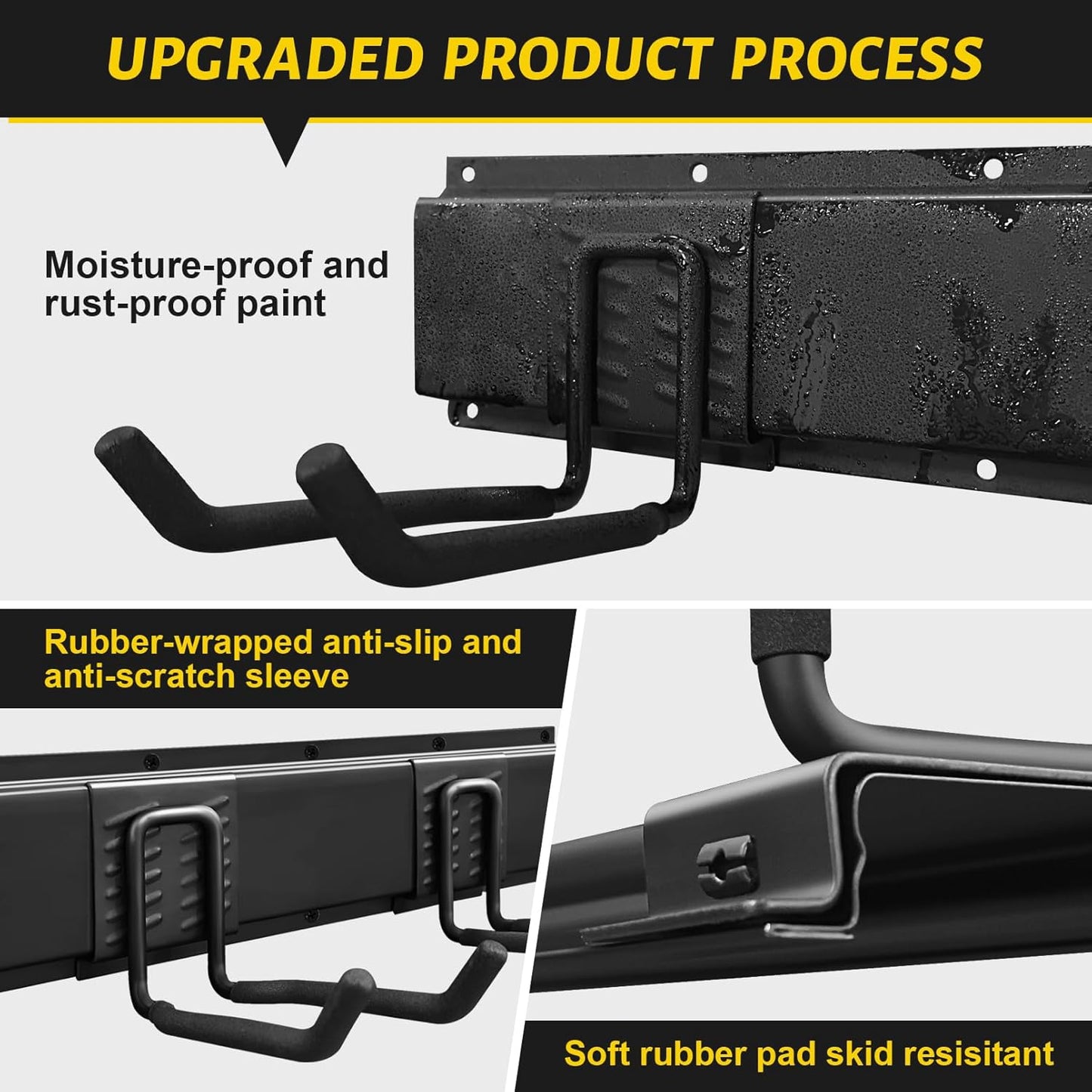Garage Tool Organizer Wall Mount, 48 Inches Garden Tool Organizer with Adjustable Hooks, Metal Garage Storage Rack Max Loading 440lbs, Tool Holder for Hanging Rake Broom Mop Snowboard