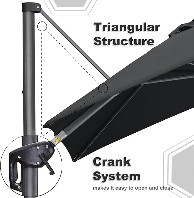 PURPLE LEAF 10' X 13' Square Cantilever Umbrella Patio Umbrella with Base Outdoor Umbrella Aluminum Offset with 360-degree Rotation for Garden Deck Pool Patio Black