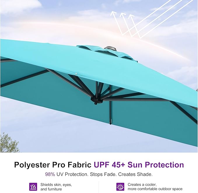 PURPLE LEAF Cantilever Umbrella with Base 9 Feet Patio Outdoor Aluminum Offset Umbrella with 360-degree Rotation for Garden Deck Pool Patio Turquoise Blue