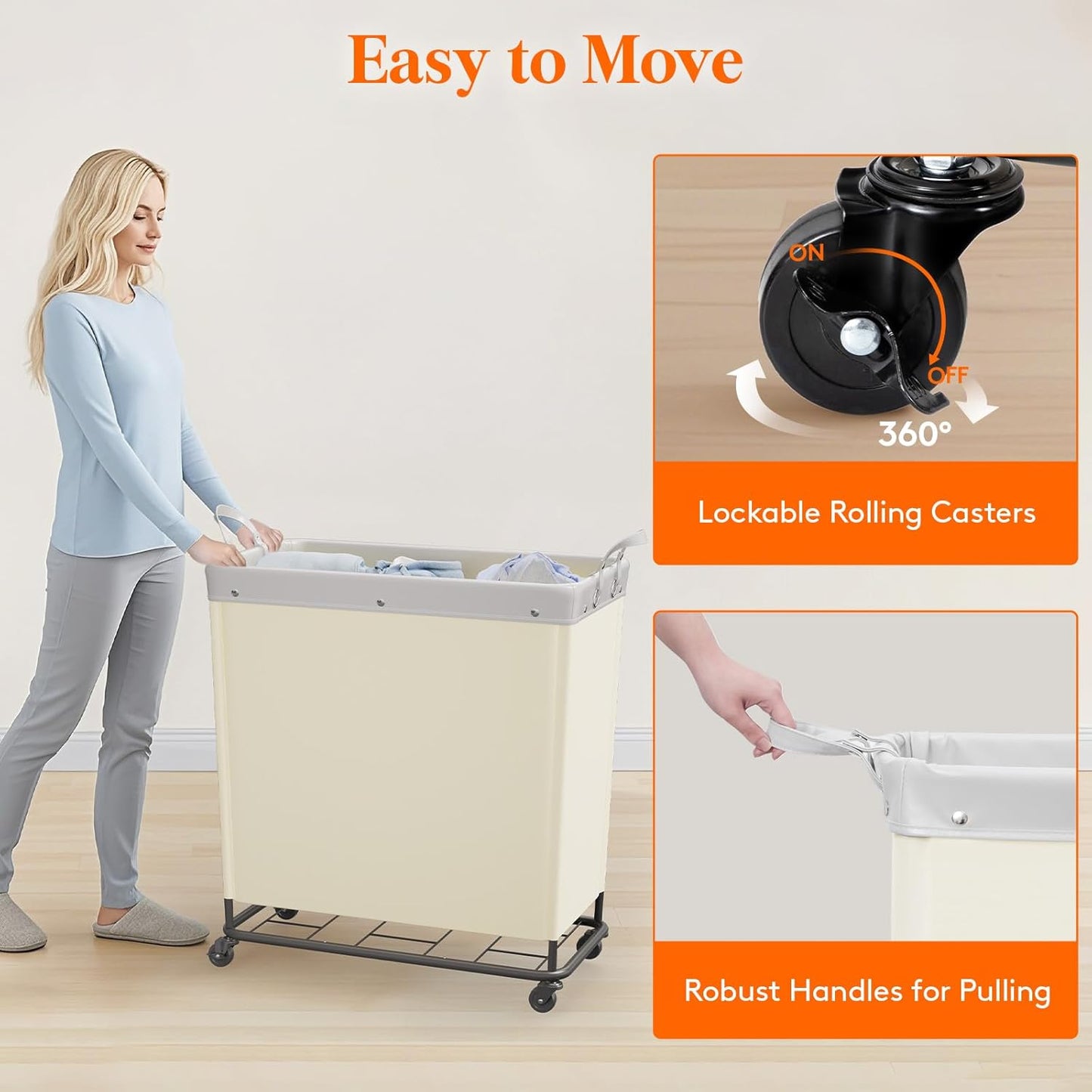 Lifewit 240L Laundry Basket with Wheels, Large Heavy Duty Commercial Rolling Laundry Hamper with Handles, Tall Steel Frame Laundry Cart for Laundry Room Bedroom Hotel Home Dorm, White