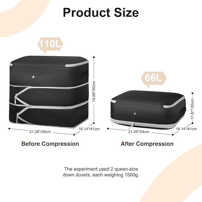 Comforter Storage Bag - Large Capacity Blanket Storage Bags 3-Layer Ultra Space Saving Self Compression Organizer, Washable Compression Bags for Storage Comforter Blanket, 6-Pack, Black