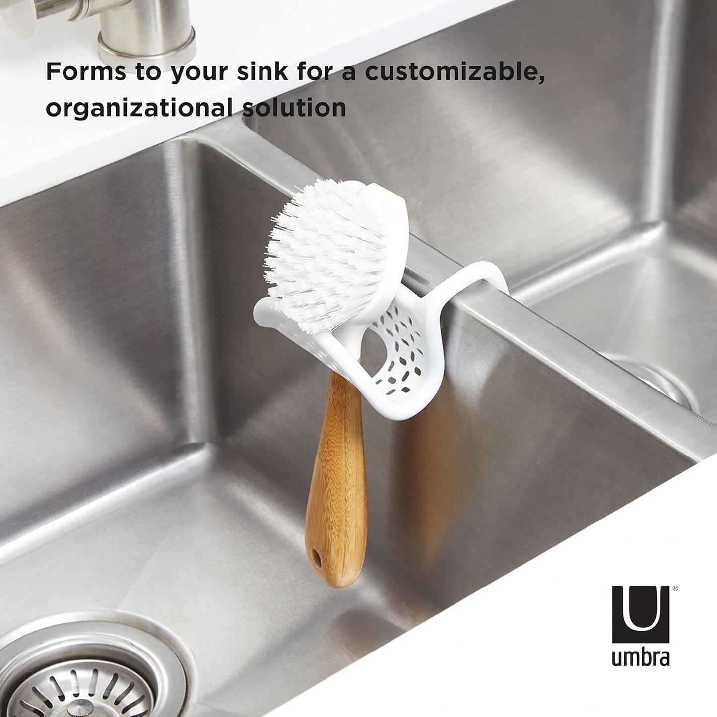 Umbra Sling Flexible Sink Caddy, Non-Slip – Holds Sponge, Scrubbing Brush or Dishrag, White