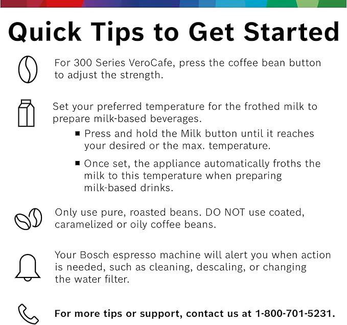 Bosch 300 Series Fully Automatic Espresso and Coffee Machine – In-Cup Frother, OneTouch Milk Drinks, 5 Drink Options, Ceramic Grinder, Easy Clean & Descale, in Silver TIU20307