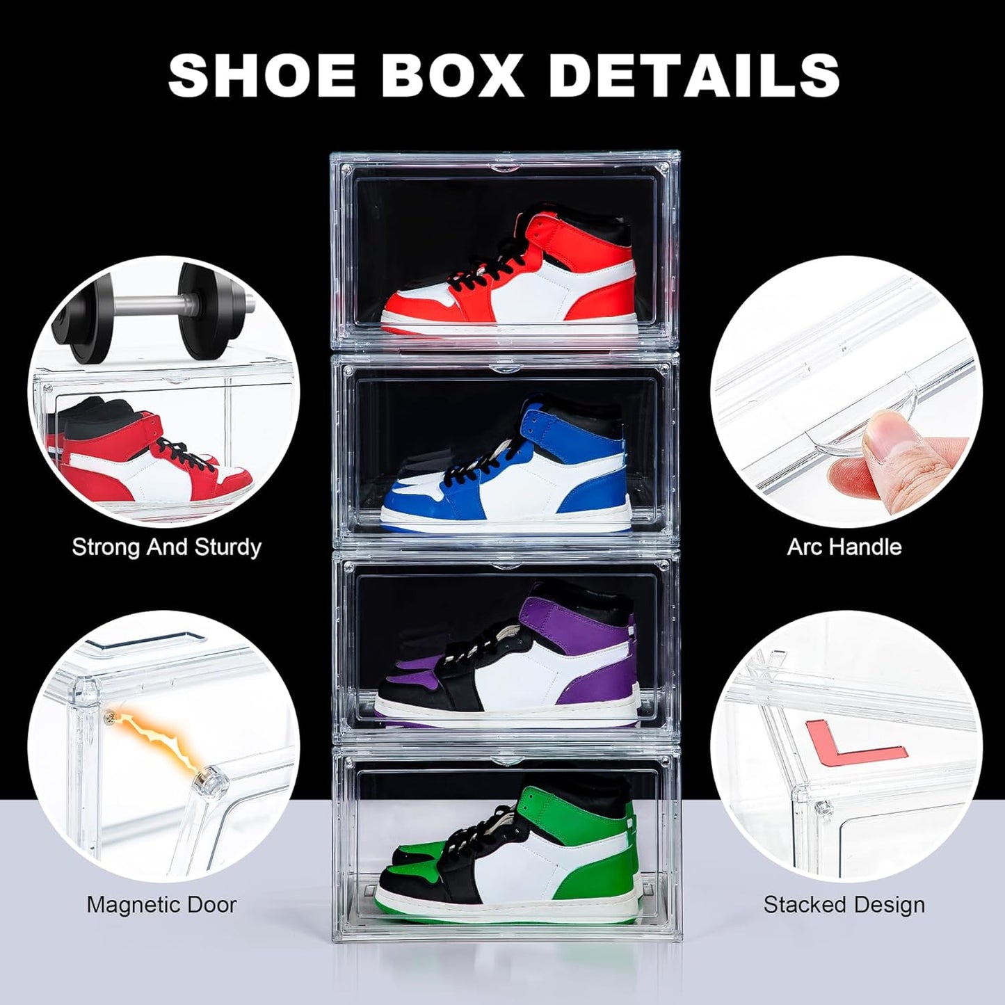 NYZE 3 Pack Acrylic Shoe Boxes Side Open, Clear Shoe Box Plastic Stackable, Shoe Storage Organizer with Magnetic Door, Shoe Display Shoe Containers with Lids Fits Up to Size 15